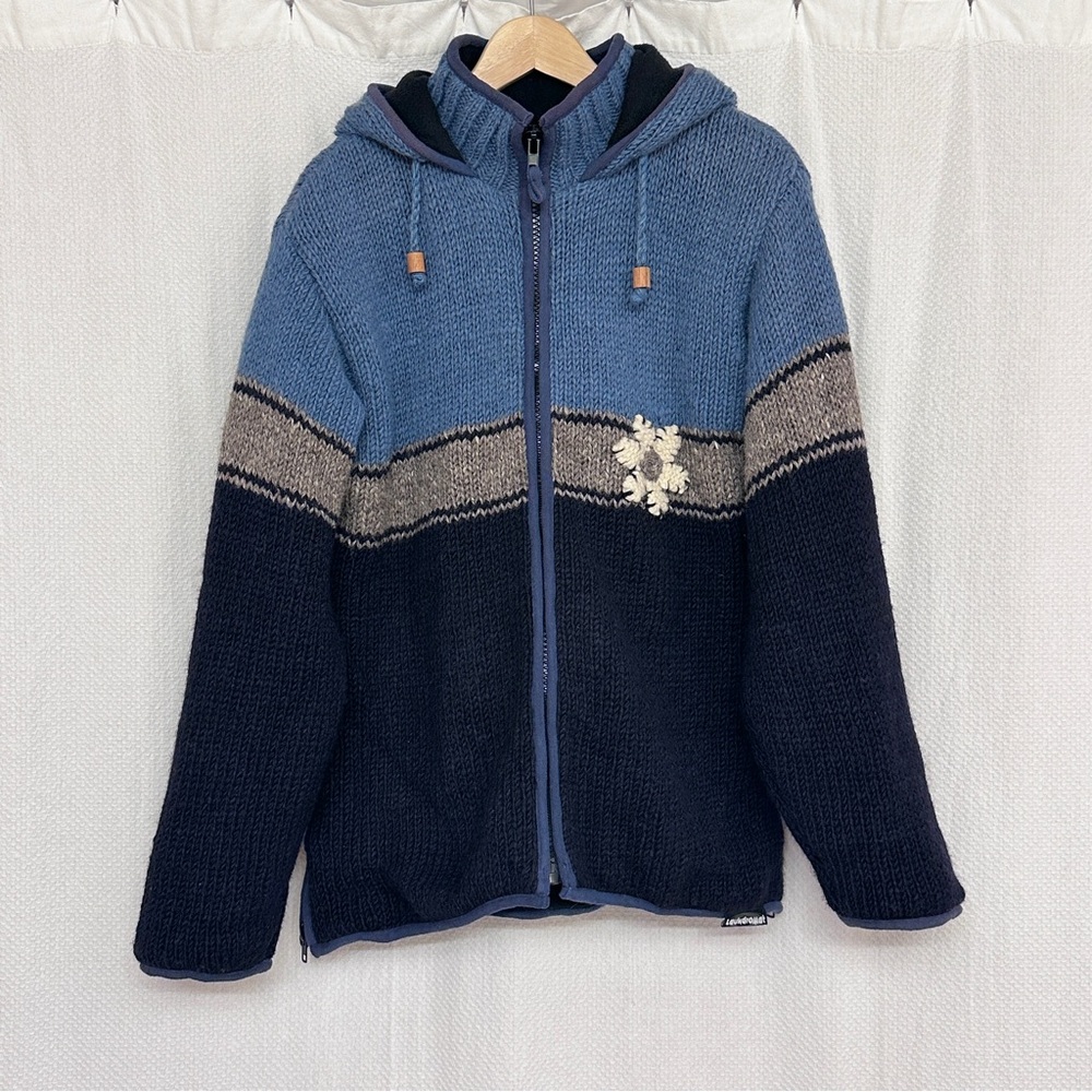 Laundromat 100% Wool Hand-knight in Nepal Hooded Bomber Jacket